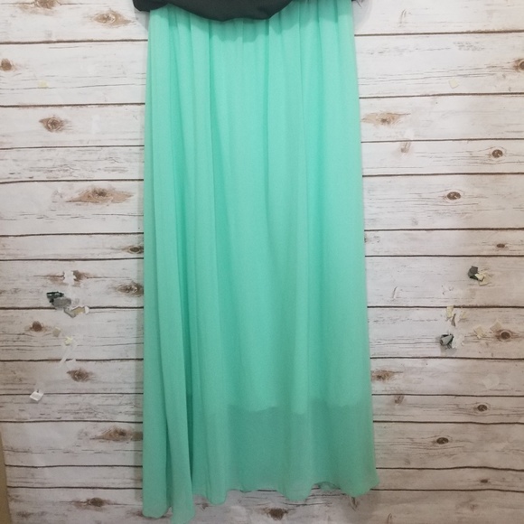NYMPHE Chiffon Mint Green & Black Tube Top Dress - Picture 3 of 6
